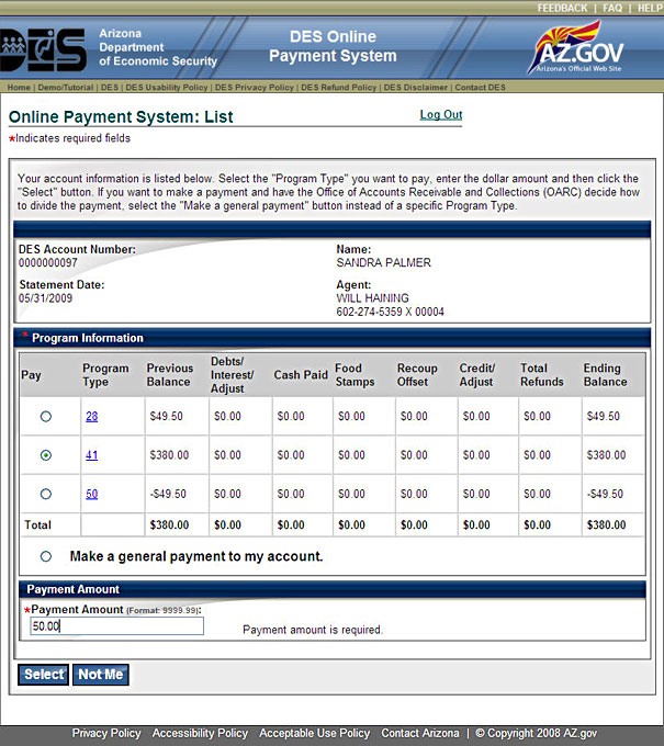DES Online Payment System: List